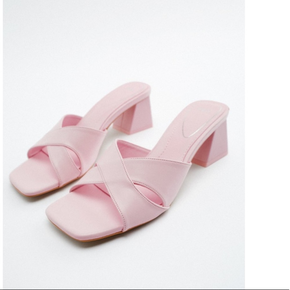 Zara Pink Mid Height Block Heel Sandals